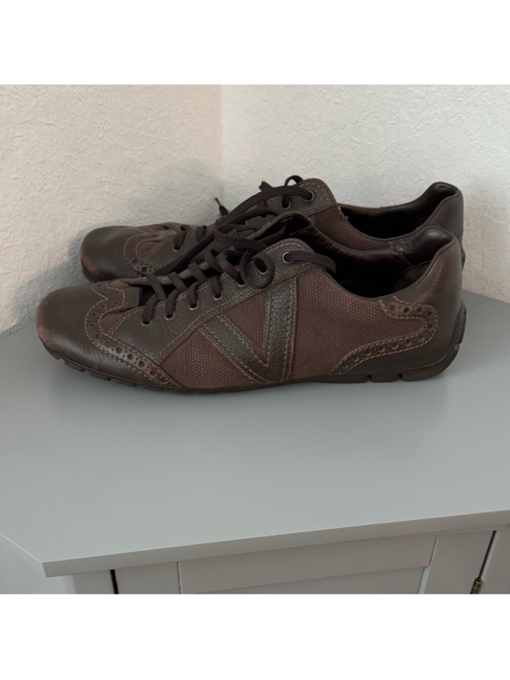 Louis Vuitton Men's Dark Brown Mixed-Material Sneakers size 10.5 - Picture 6 of 16